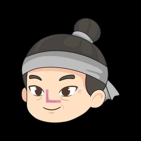 Hangul letter ㄴ drawn as a face with a big, square nose