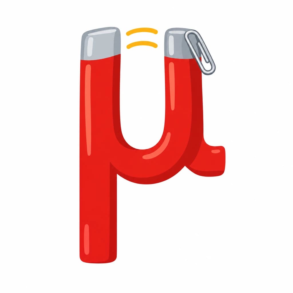 Greek Alphabet letter μ drawn as a magnet