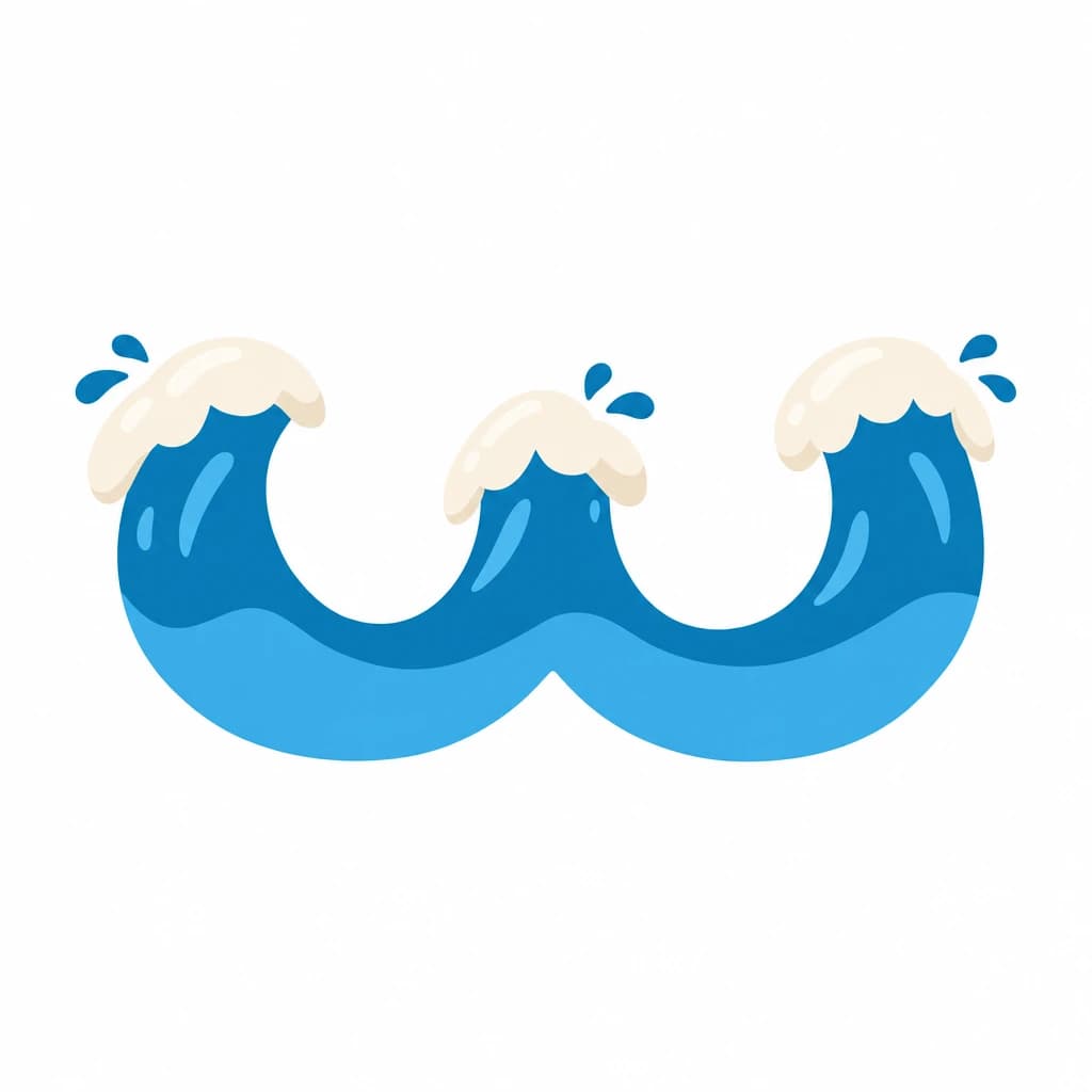 Greek Alphabet letter ω drawn as an ocean wave