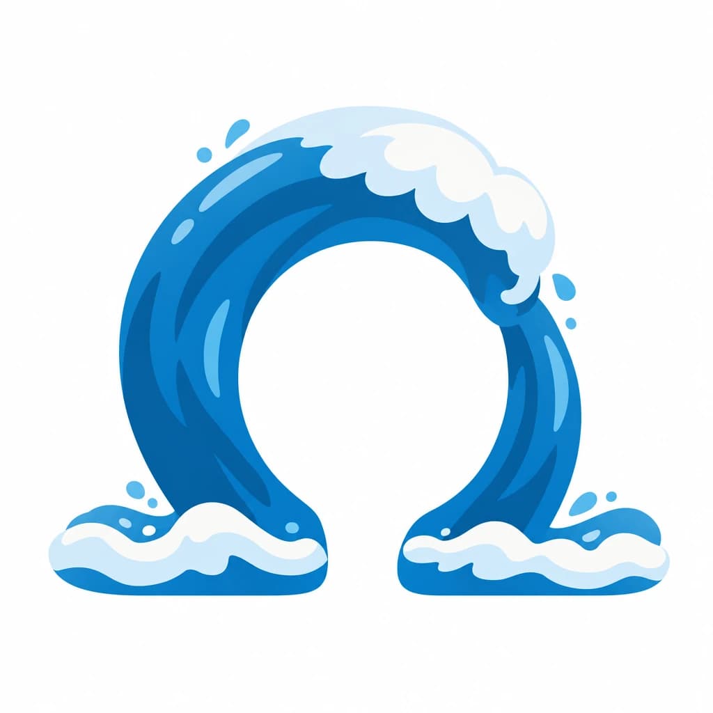 Greek Alphabet letter Ω drawn as an ocean wave