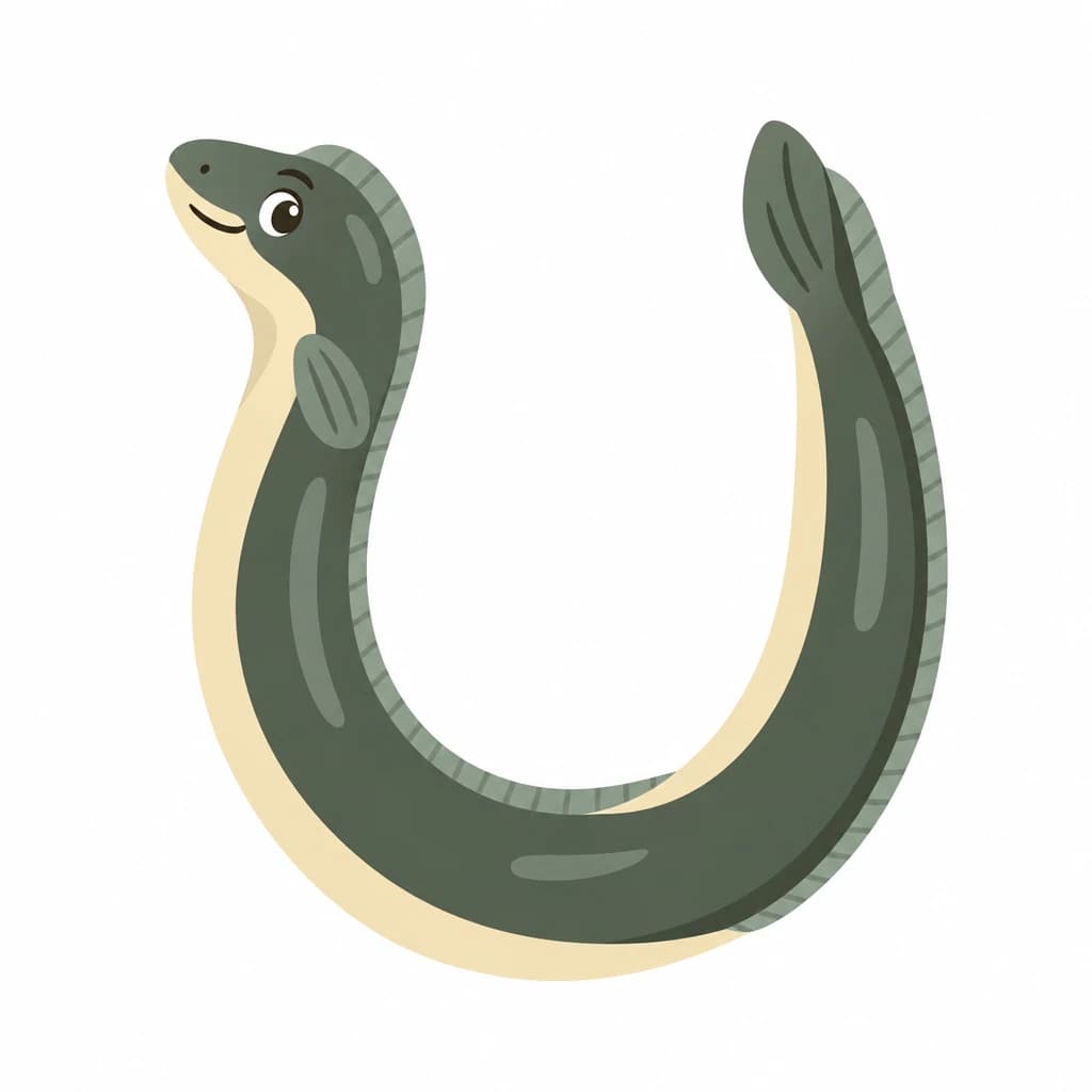 Greek Alphabet letter υ drawn as an eel