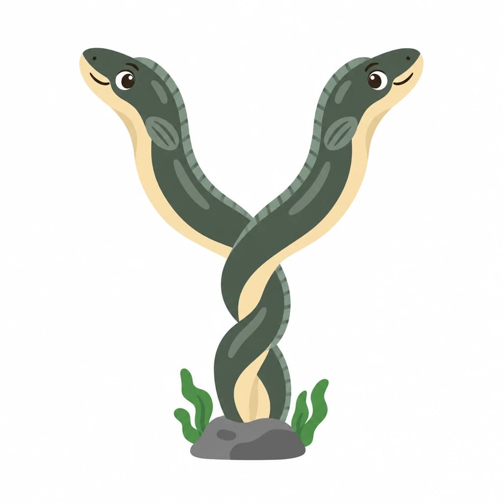 Greek Alphabet letter Υ drawn as an eel