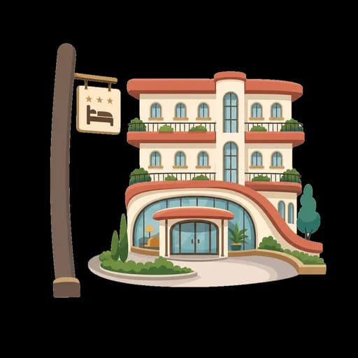 Hiragana letter ほ drawn as a hotel