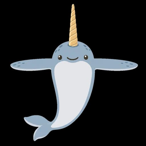 Katakana letter ナ drawn as a narwhal