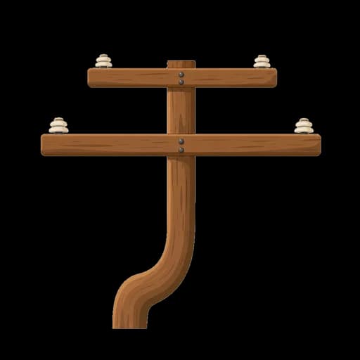 Katakana letter テ drawn as a telephone pole