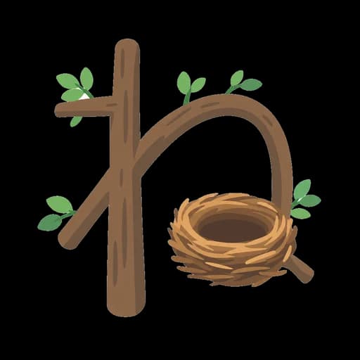 Hiragana letter ね drawn as a nest