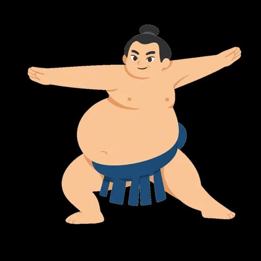 Hiragana letter す drawn as a sumo