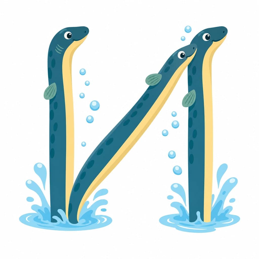 Serbian Cyrillic letter И drawn as eels