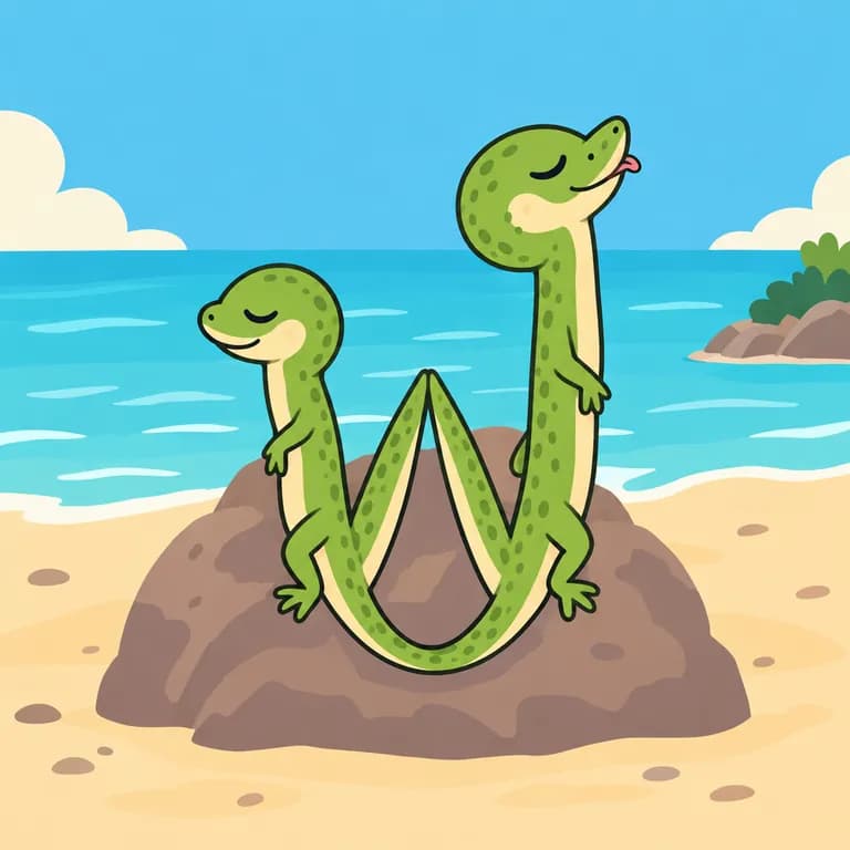 Thai Alphabet letter ฬ drawn as lizards napping